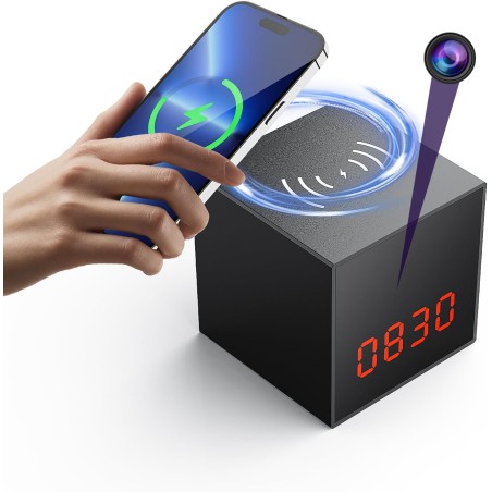 Cámara WiFi Full HD Reloj Despertador con Cargador por Inducción